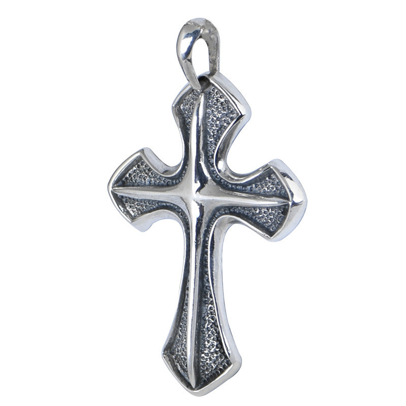 S925 Silver Vintage Craft Cross Pendant Wholesale Men's Punk Style Cross Border Silver Accessories