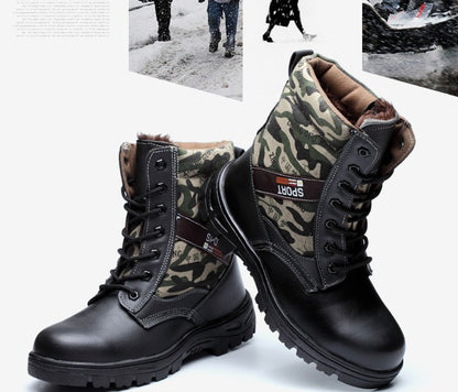 Factory direct labor safety shoes help camouflage winter high plus velvet cold warm comfortable anti smashing puncture proof shoes