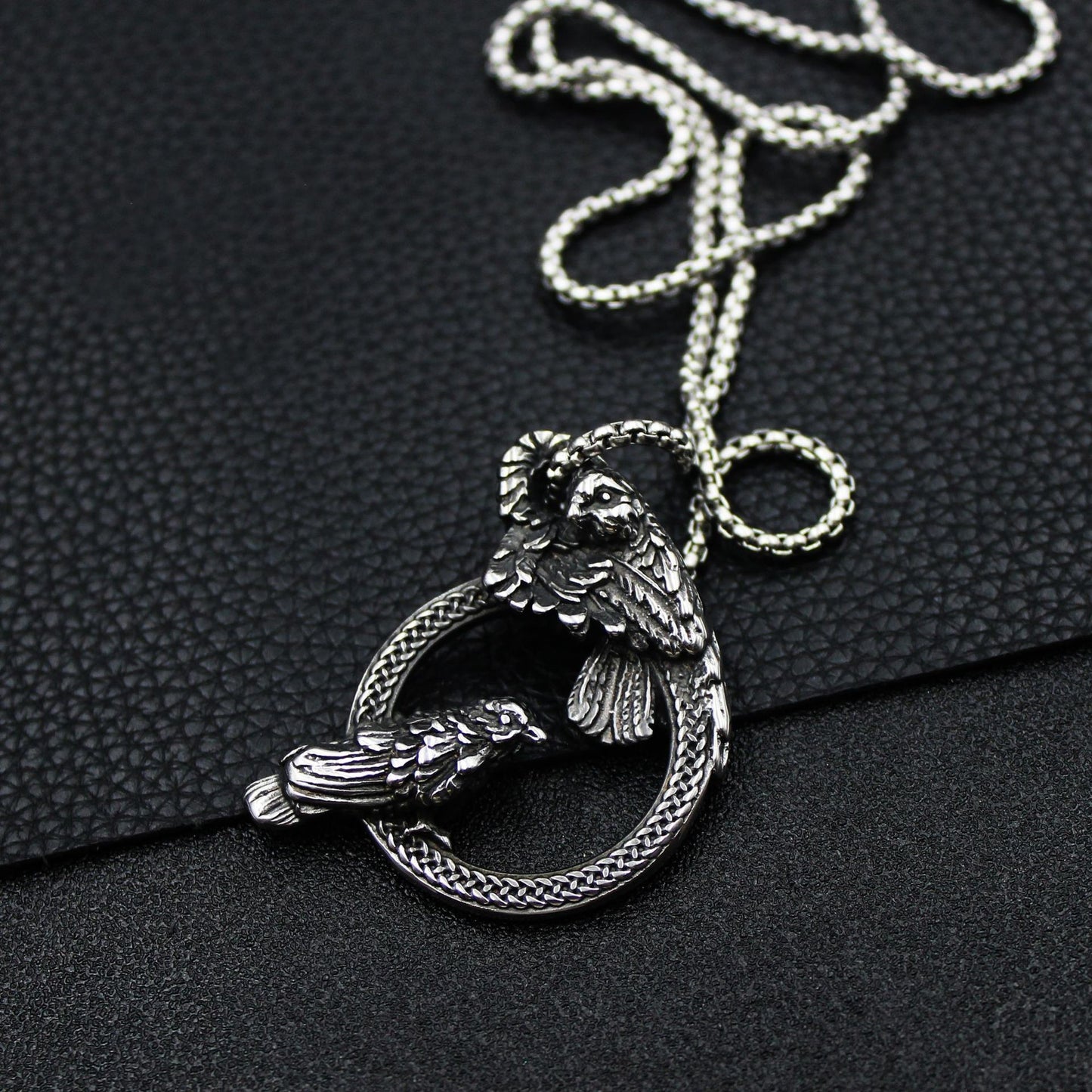 Viking Ring Crow Pendant Retro Trendy Titanium Steel Necklace