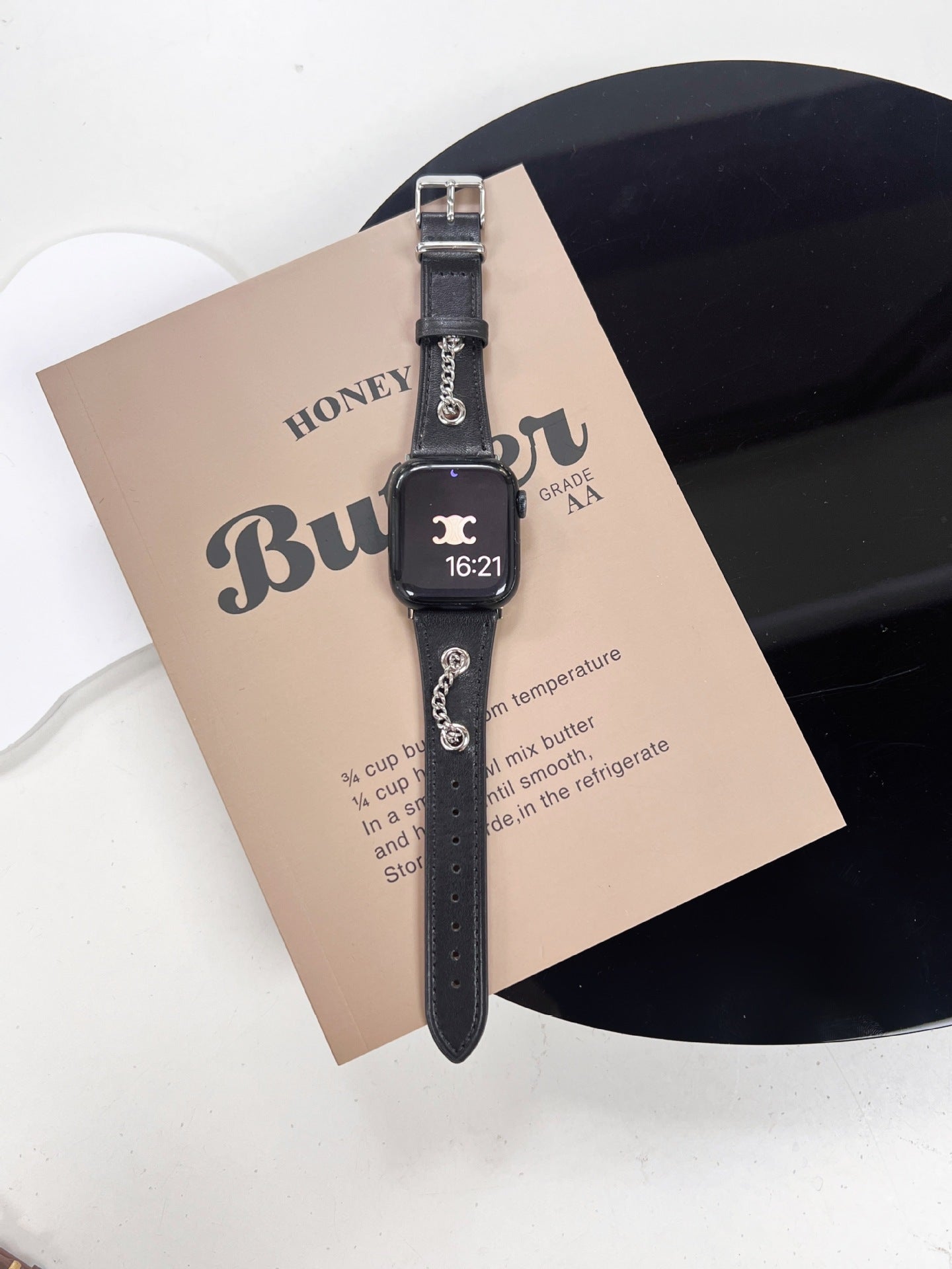 American Retro Design Clinch Metal Chain Cow Leather Watch Strap