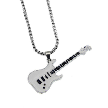 Gothic 2-layer Titanium Steel Guitar Necklace Men's Musical