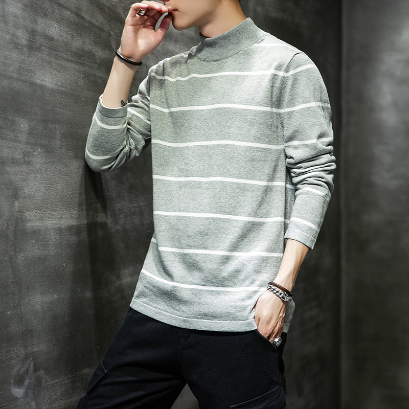 Men's Striped Sweater With Half Turtleneck