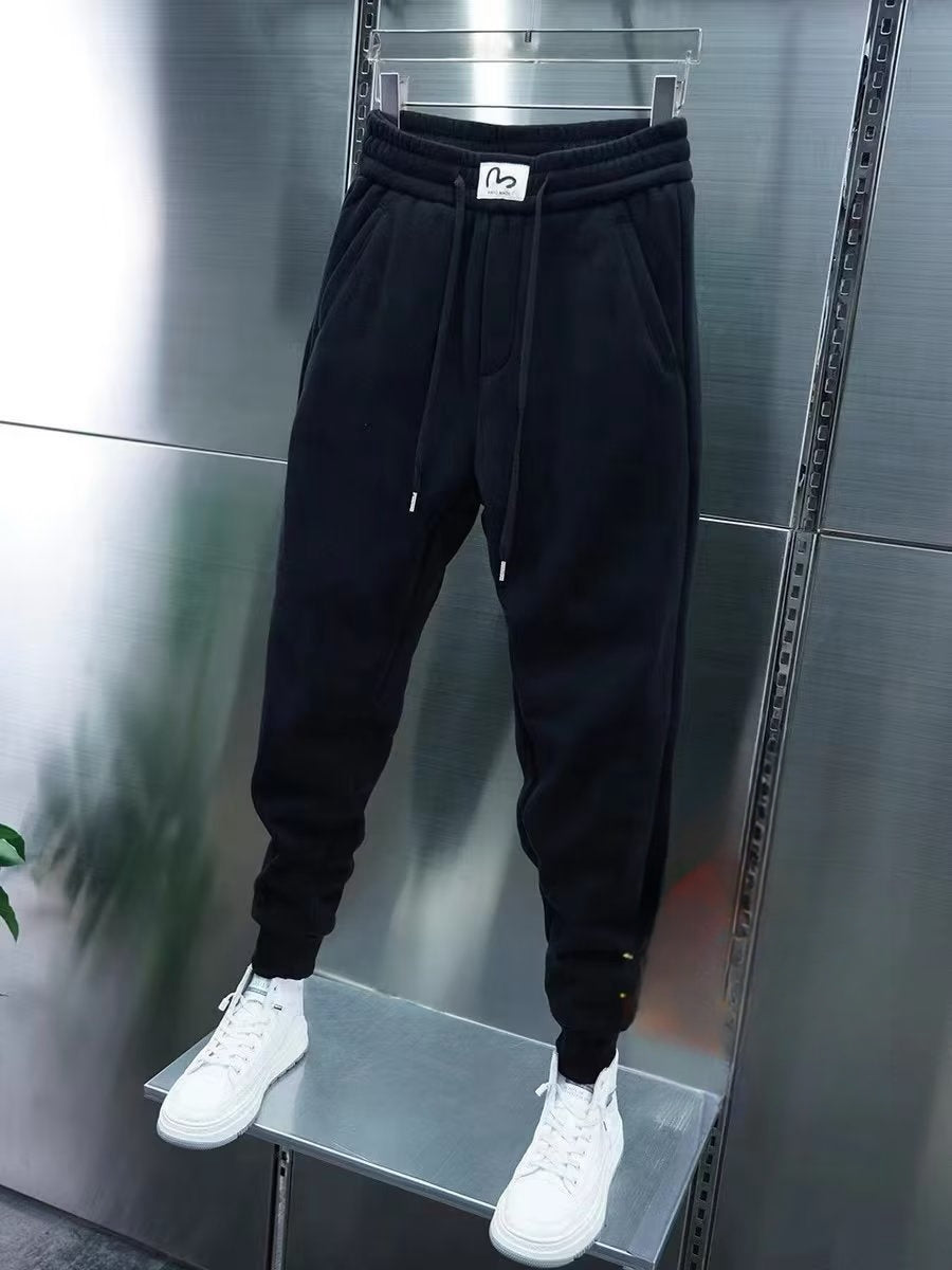 Men's Korean-style Trendy Sports Trousers Fleece-lined Trendy Brand Ankle Length Ankle-tied Sweatpants