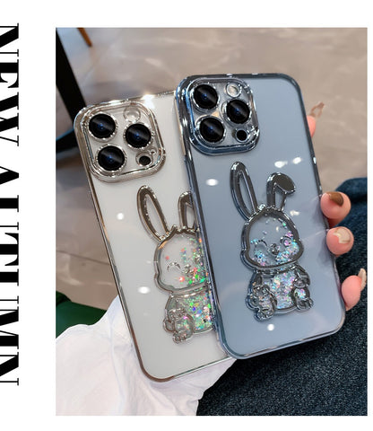 Plastic Electroplating Lens Protector Phone Case Year Quicksand Rabbit All-inclusive Drop-resistant