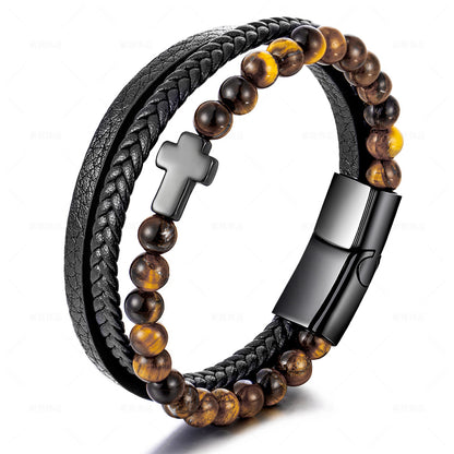 Cross Multi-layer Stainless Steel Men's Bracelet