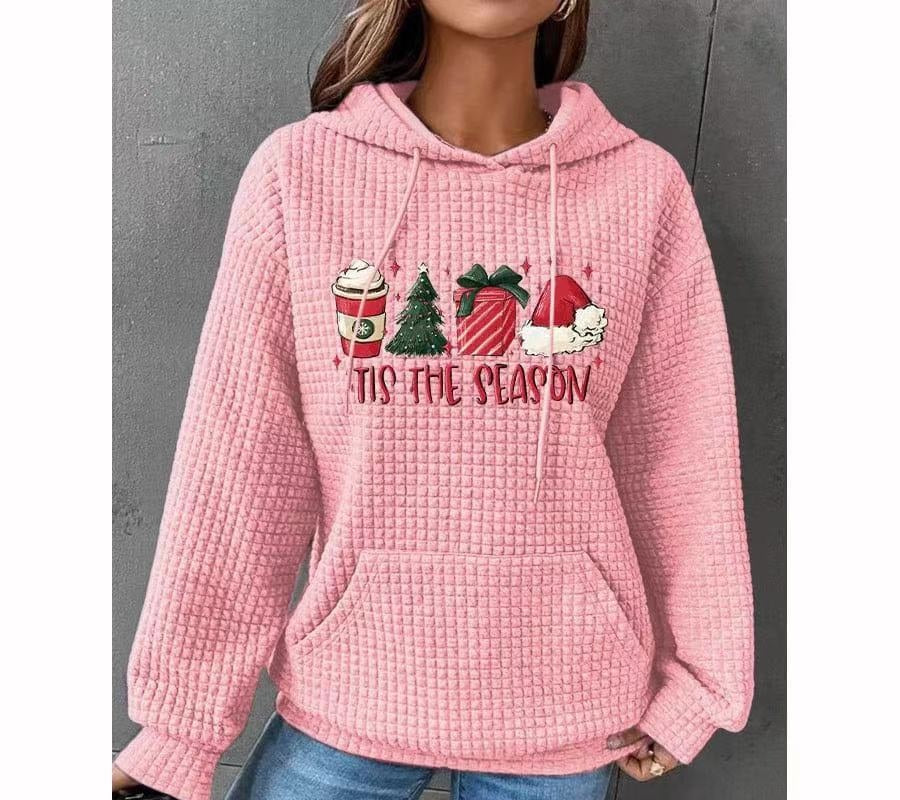 Waffle Hoodie Winter New Hooded Dog Printed Sweater Women