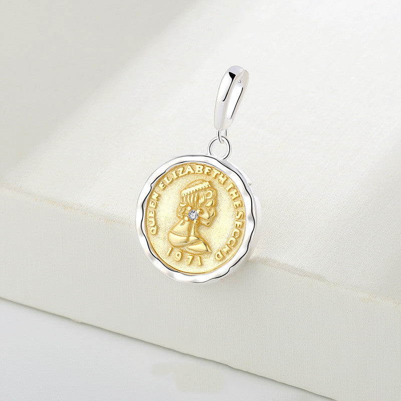 Sterling Silver Vintage Embossed Portrait Antique Coin Pendant