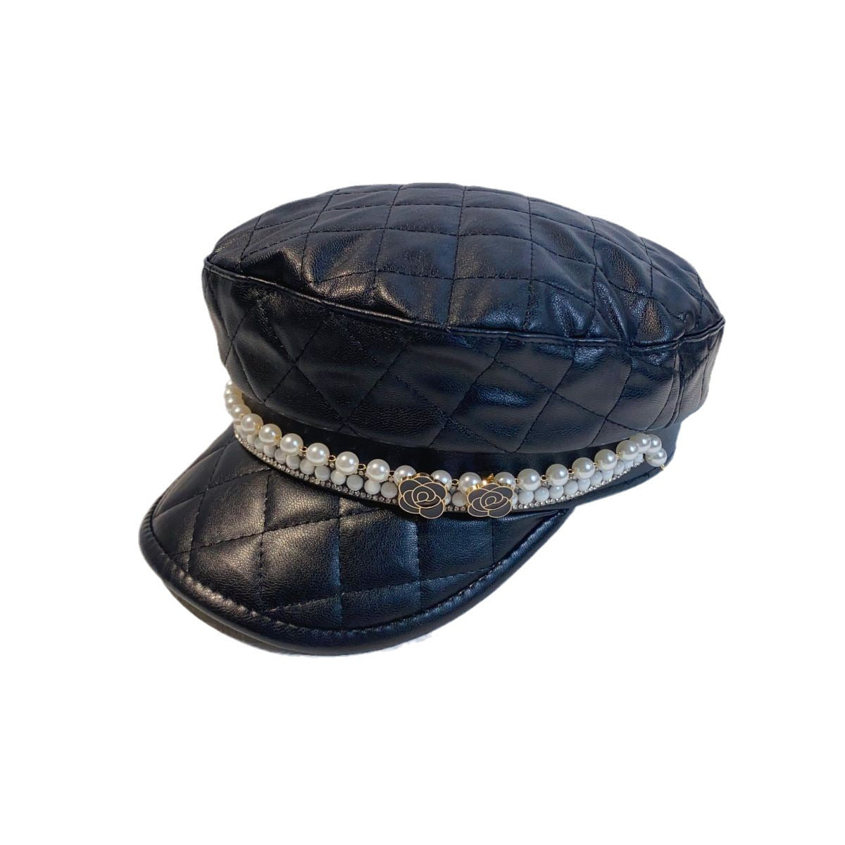 Classic Style PU Leather Ceramic Plate Pearl All-match Newsboy Retro Casual Hat