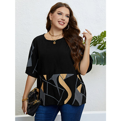 European And American Round Neck Art Printed Top Loose Casual