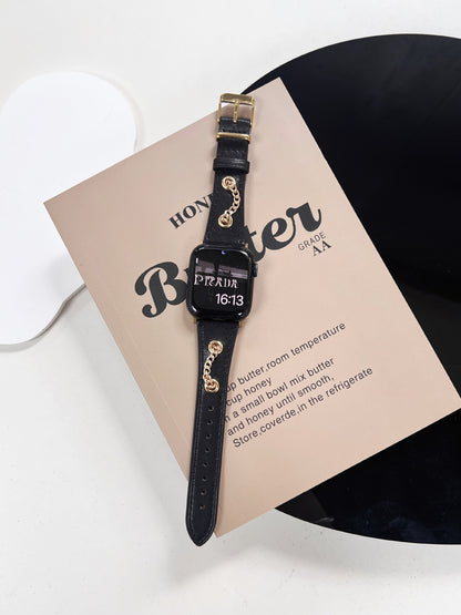 American Retro Design Clinch Metal Chain Cow Leather Watch Strap