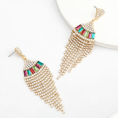 Alloy Diamond Rhinestone Long Fringe Earrings