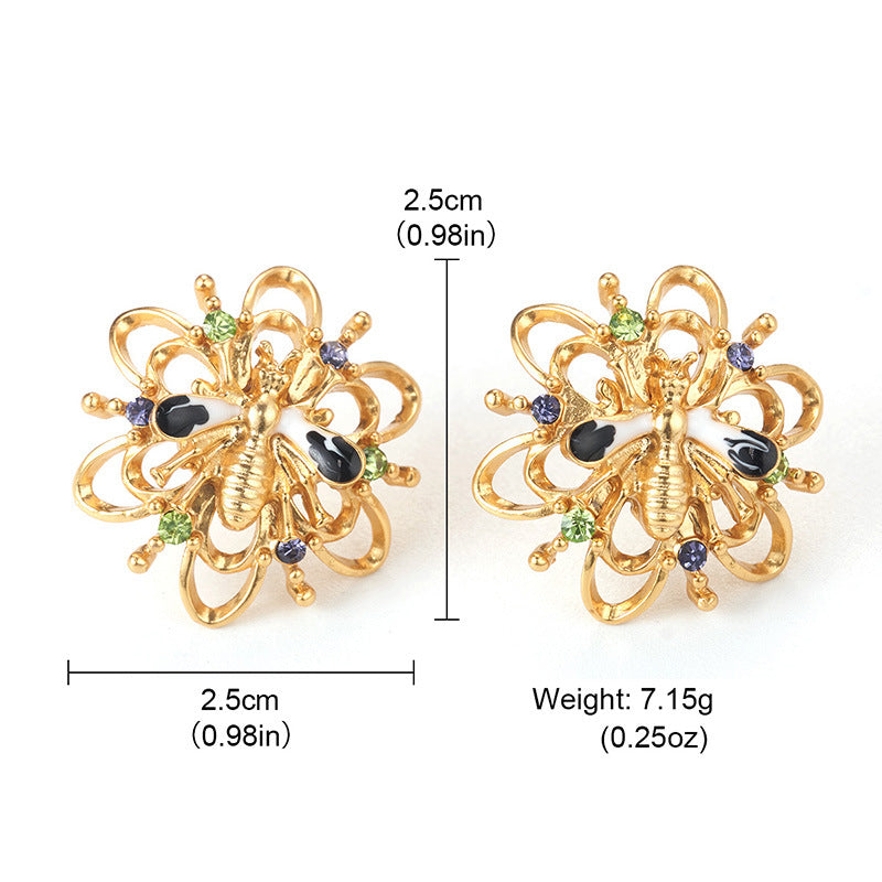 Alloy Plated Antique Gold Diamond Flower Earrings