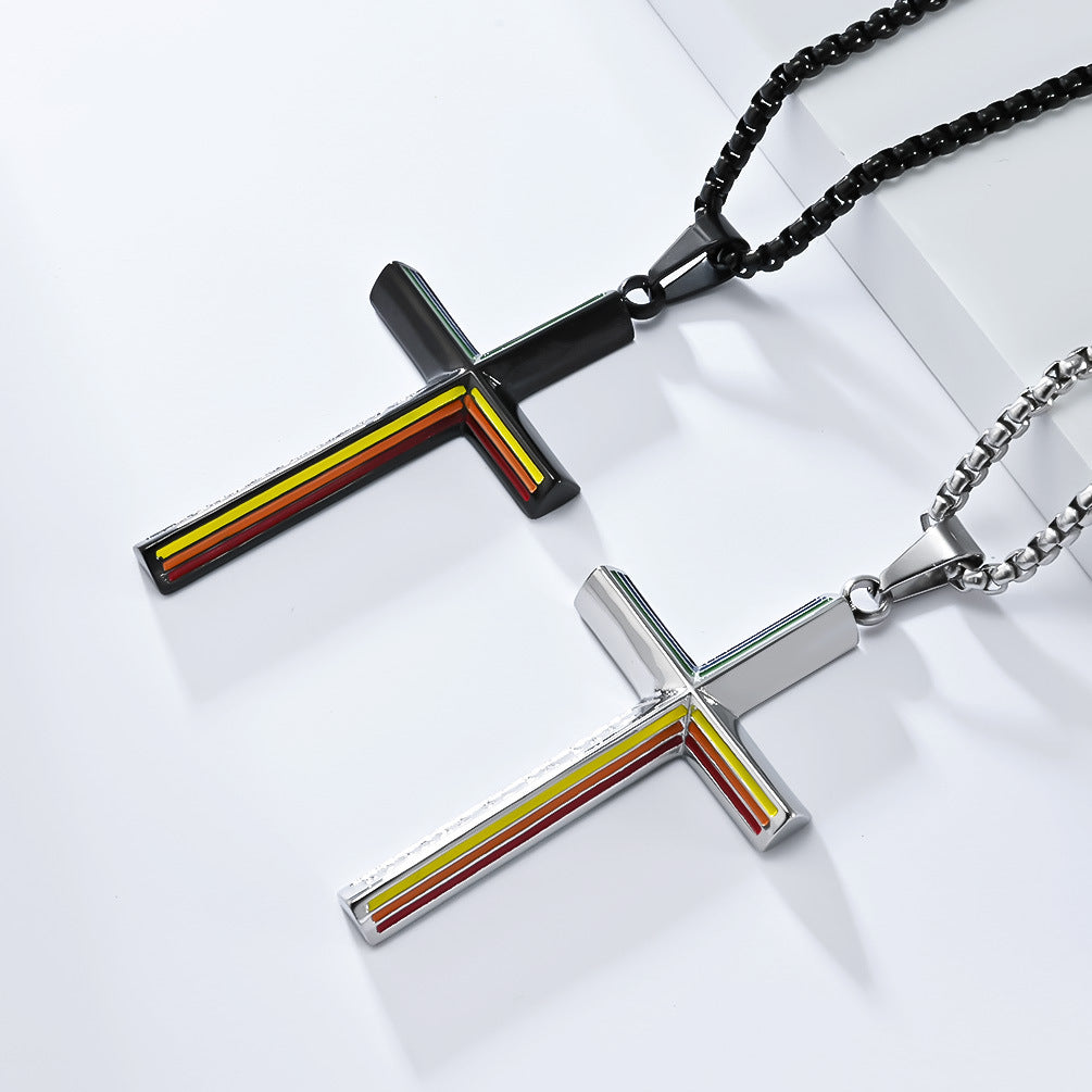 Rainbow Flag Titanium Steel Cross Necklace Personality