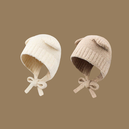 Lace-up Knitted Bear With Ears Wild Warm Hat Cartoon Cute Sweet Woolen Cap