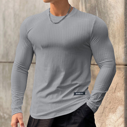 Striped Solid Color Fitness Breathable Long Sleeves