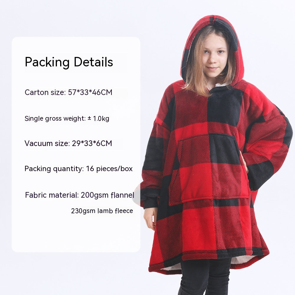 European And American Style Flannel Hooded Lazy Blanket Children Plus Size Cashmere Hoodie