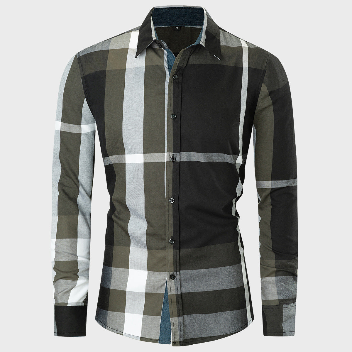 New Men's Cotton Long-sleeved Shirt Color Matching Plaid