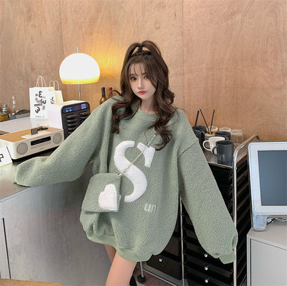 Idle Style Alphabet Plus Velvet Lamb Wool Sweater