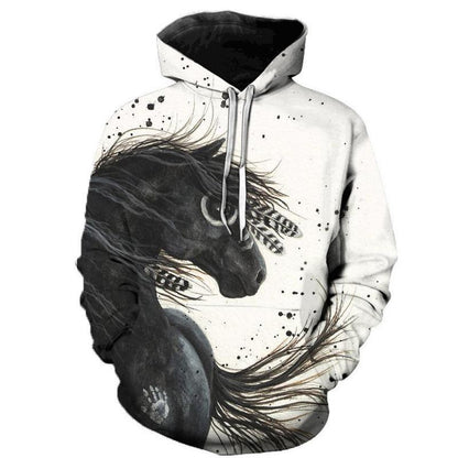 Printed Animal Horse Painting Hoodie Fashion Men Loose Sweater