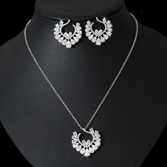 Casual Fashion All-matching Zircon Earrings And Necklace Set