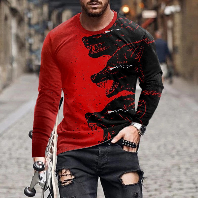 3D Digital Printing Colorful Men's Long Sleeve Round Neck T-shirt