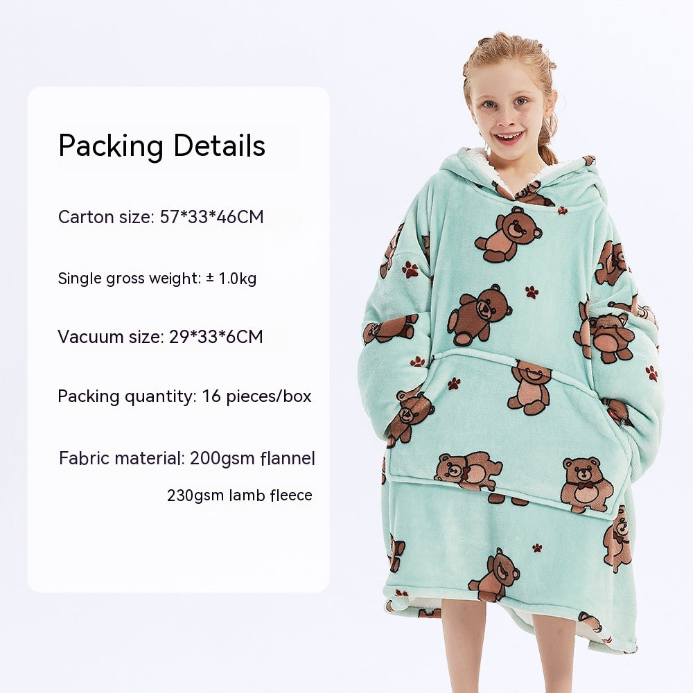 European And American Style Flannel Hooded Lazy Blanket Children Plus Size Cashmere Hoodie