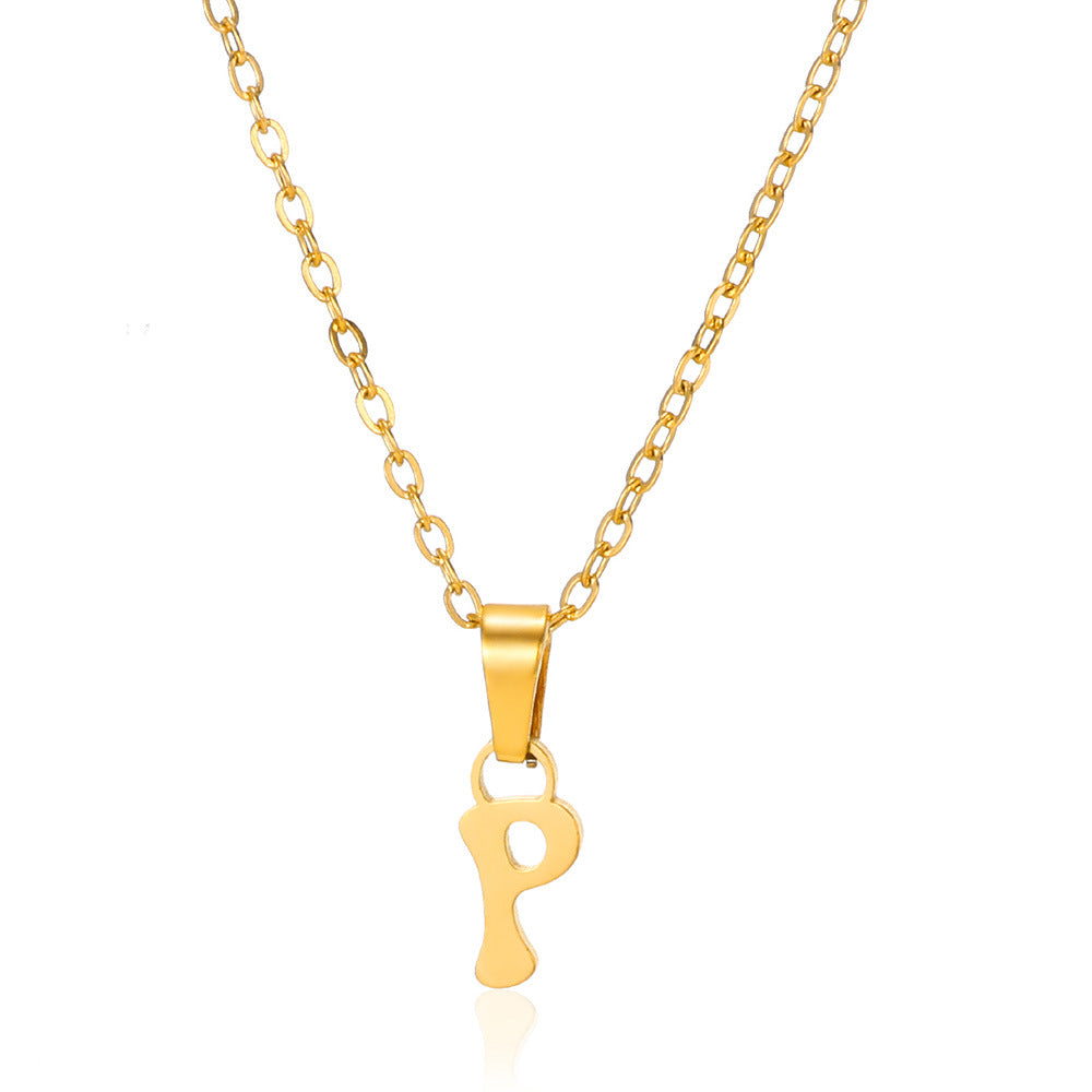 Simple 18K Gold Plating Stainless Steel Small Letter Necklace For Women