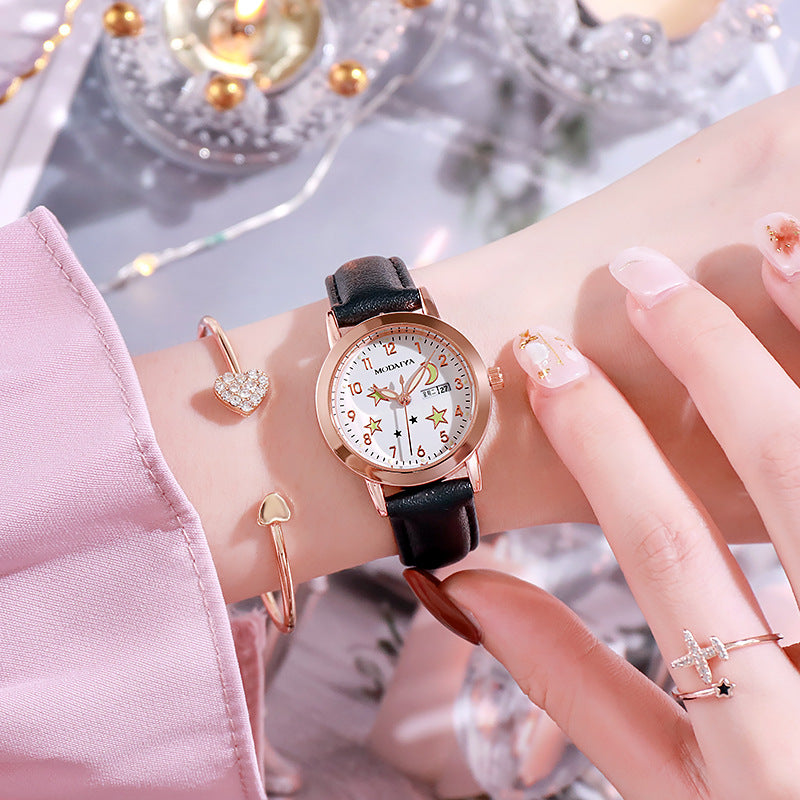 Simple High School Student Luminous Double Calendar Women's Quartz Watch