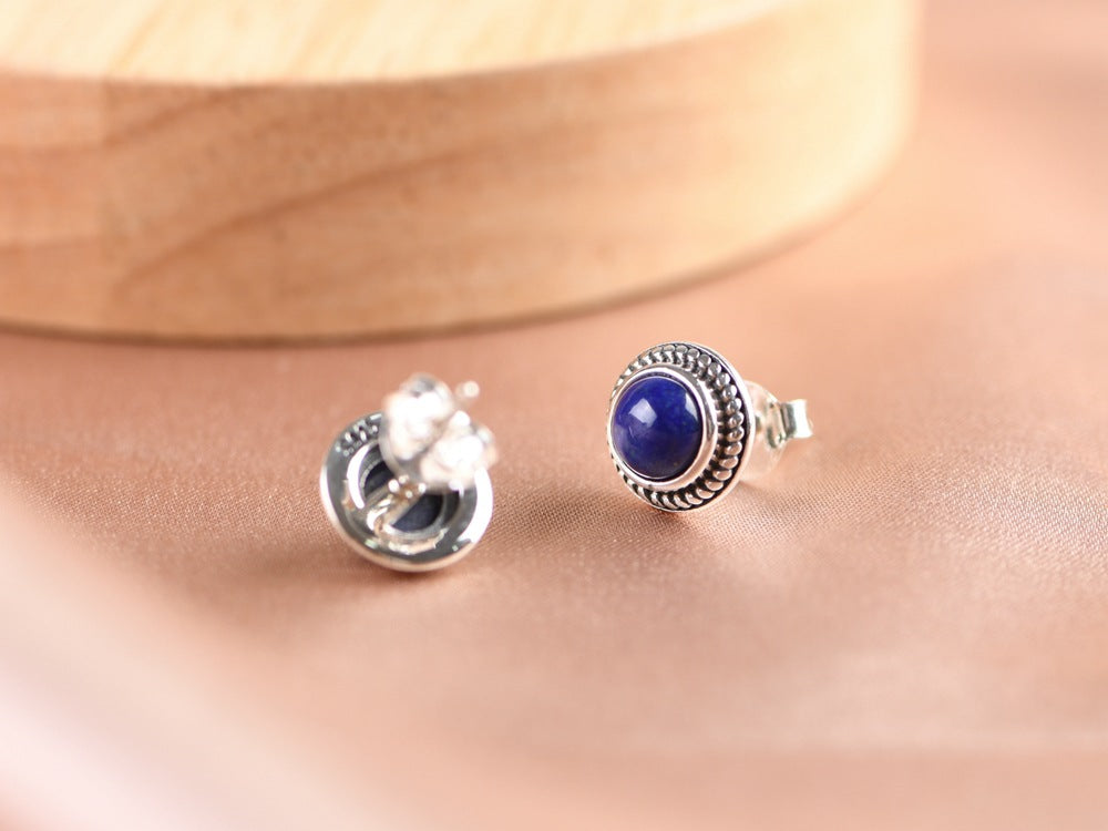 Women's Silver Stud Earrings With Lapis Lazuli