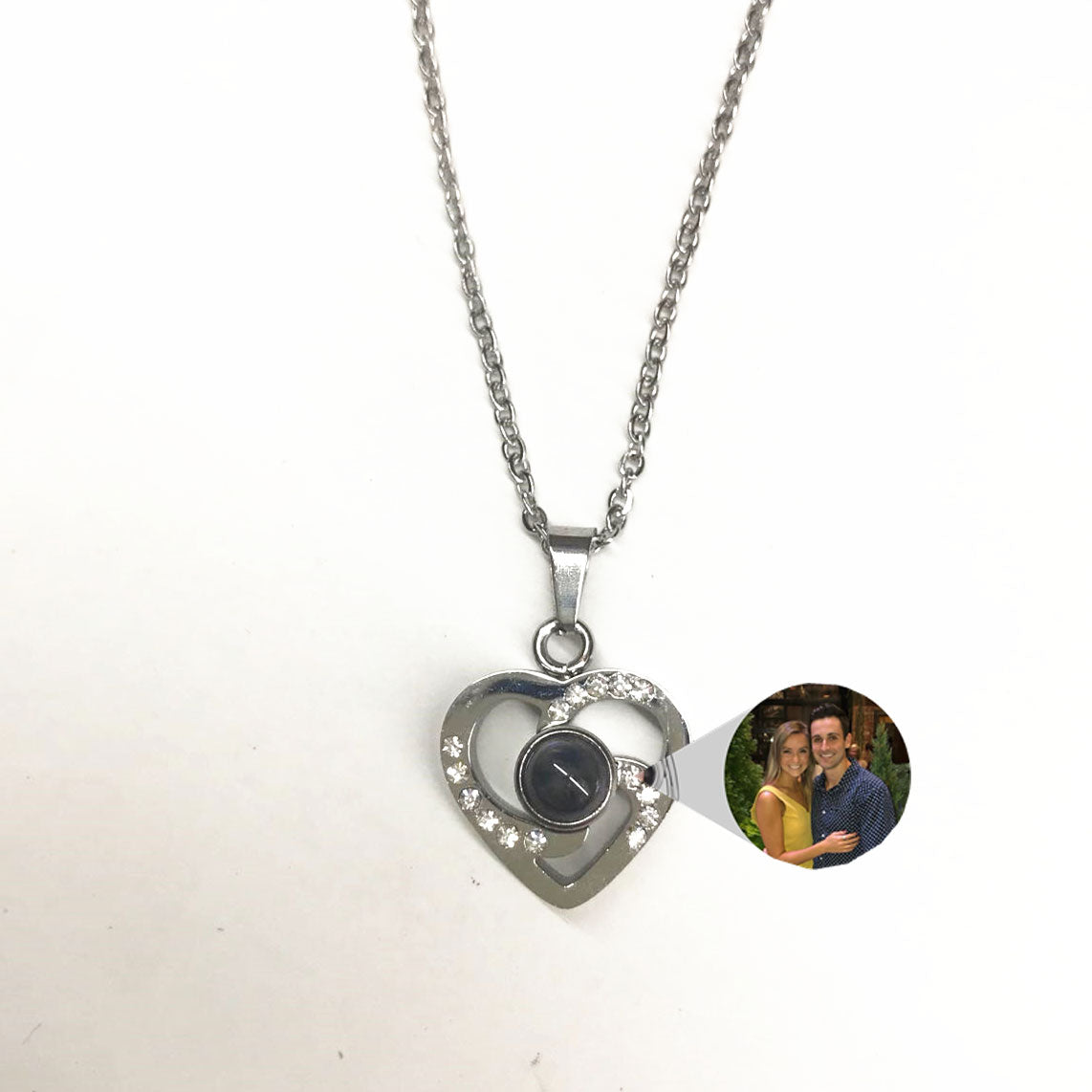 S925 Silver Romantic Colorful Photo Projection Necklace Heart Shaped Pendant Necklace