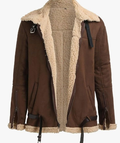 Fur Coat Thickened Zipper Faux Leather Jacket