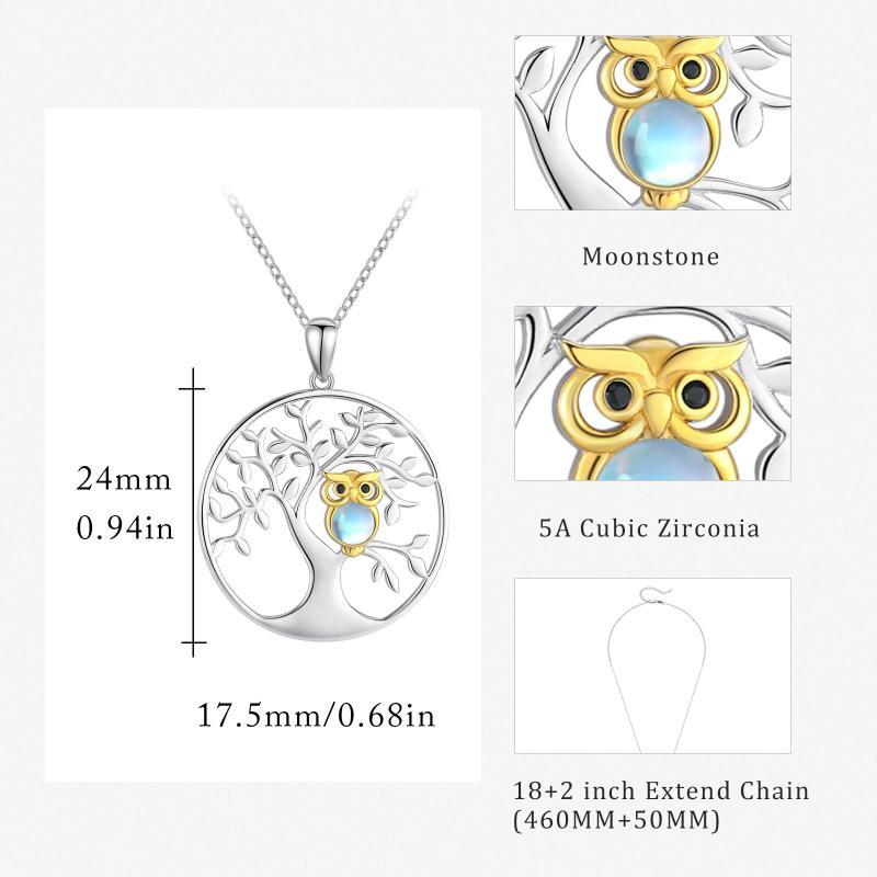 Tree of Life with Moonstone Owl Clearance Pendant Necklace in 925 Sterling Silver