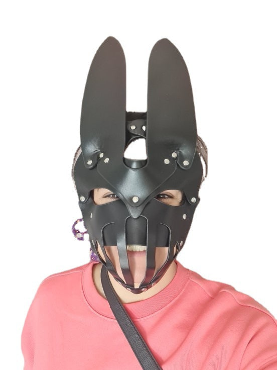 Men's And Women's Rabbit Ears Leather Mask