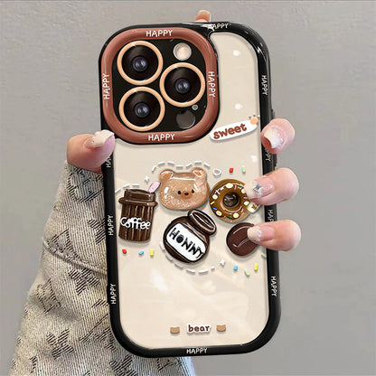 Coffee Bear Three-dimensional Doll Pendant Drop-resistant Phone Case