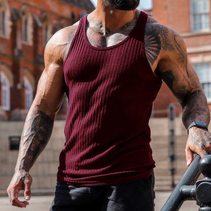 Summer Knitted Vertical Stripes Fitness Sports Casual Slim Fit Men's Vest Men's I-shaped Vest Men