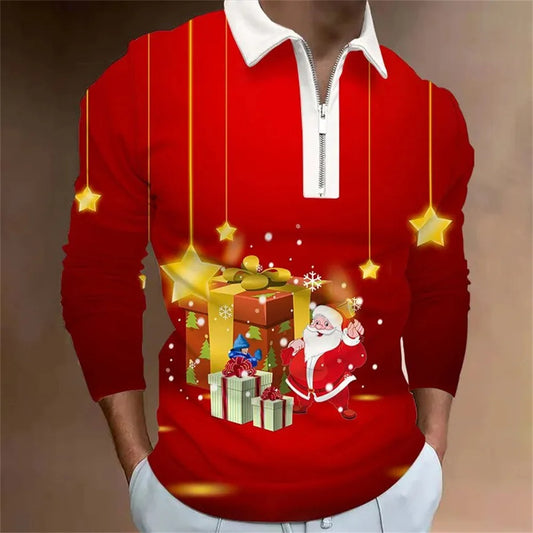 Men's Santa Claus Graphic Digital Printing Long-sleeve Zipper