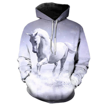 Printed Animal Horse Painting Hoodie Fashion Men Loose Sweater