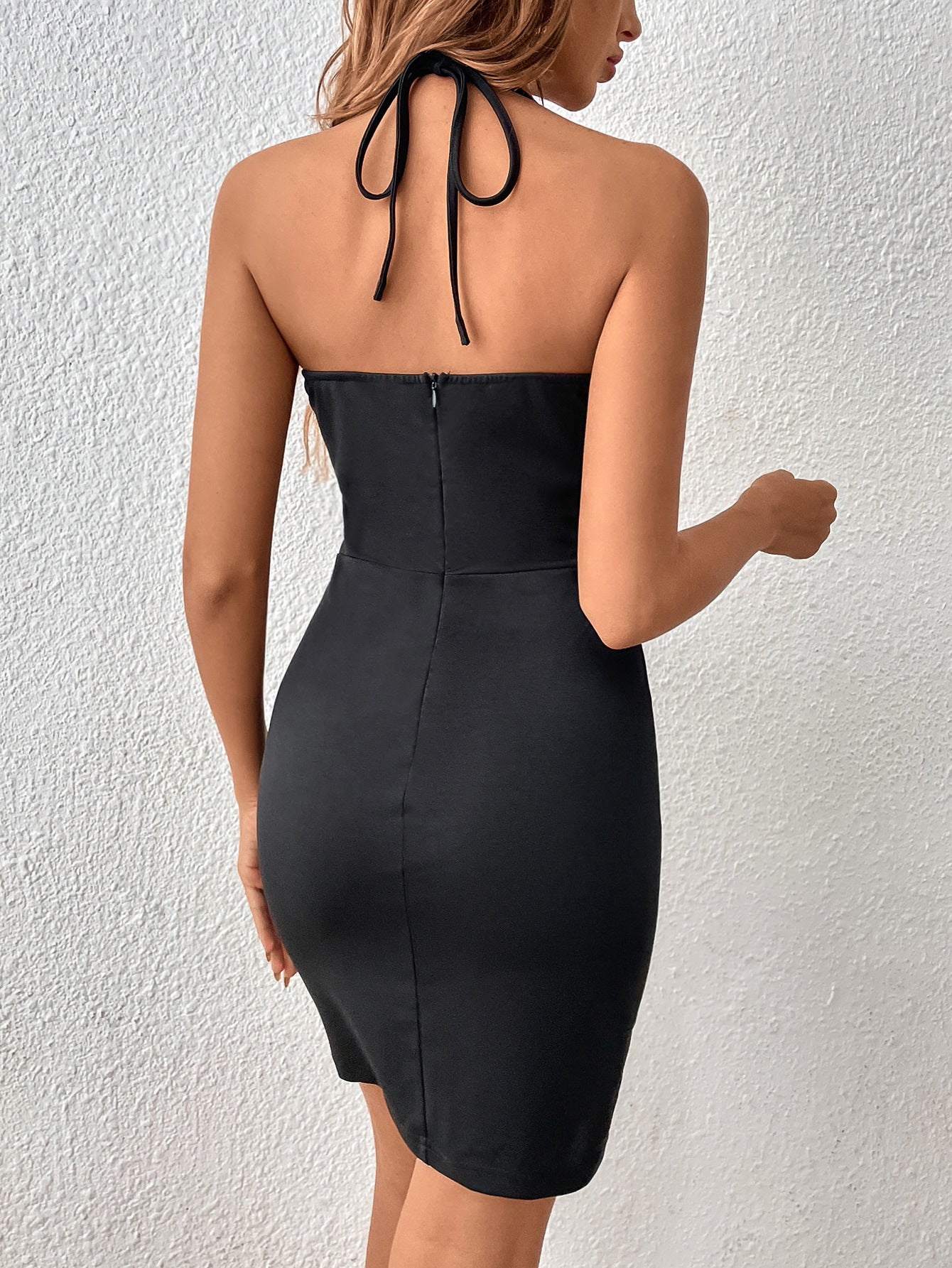 Halter Lace-up Women's V-neck Dress