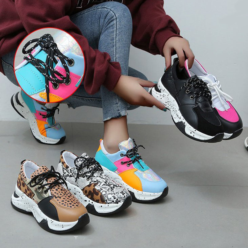 Leopard Print Sneakers Women Lace Up Walking Running Sports Shoes