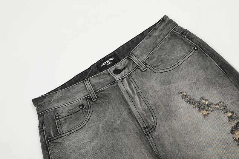 High Street Fashion Brand Retro Washed Smoky Gray Slightly Flared Jeans