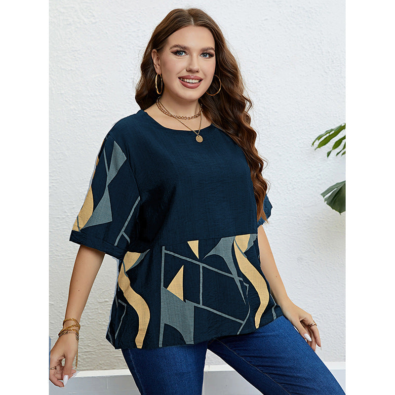 European And American Round Neck Art Printed Top Loose Casual