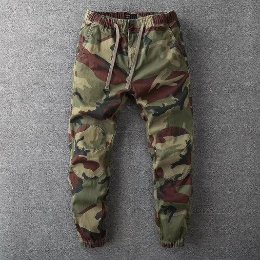 Retro Camouflage Ankle Banded Pants Men's Straight Slim Fit Overalls