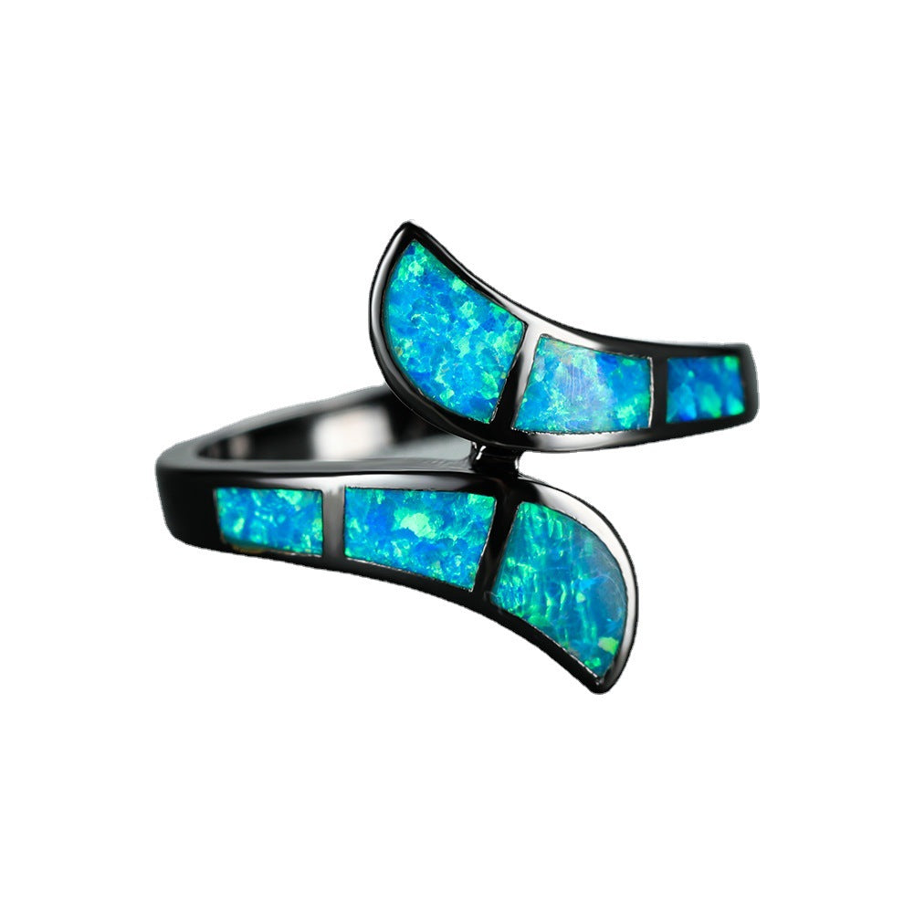 Black Gold Blue Arc Opal European And American Style Exaggerated And Personalized Ring