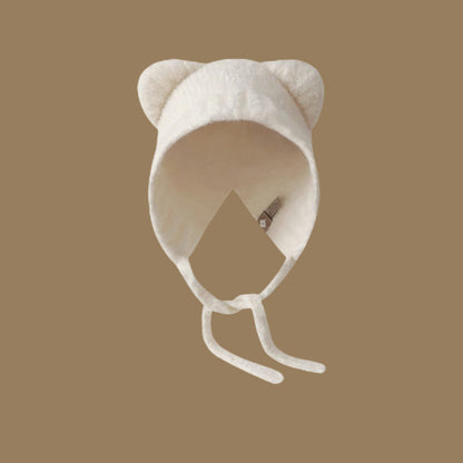 Lace-up Knitted Bear With Ears Wild Warm Hat Cartoon Cute Sweet Woolen Cap