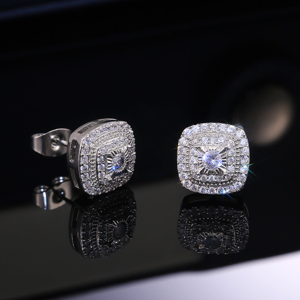 Women's Retro Square Fashion Elegant Micro Inlaid White Zircon Stud Earrings