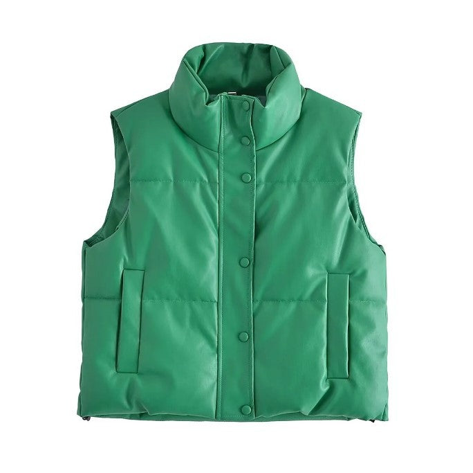 Polyester Cotton-padded Jacket Vest Sleeveless Stand Collar Vest Top