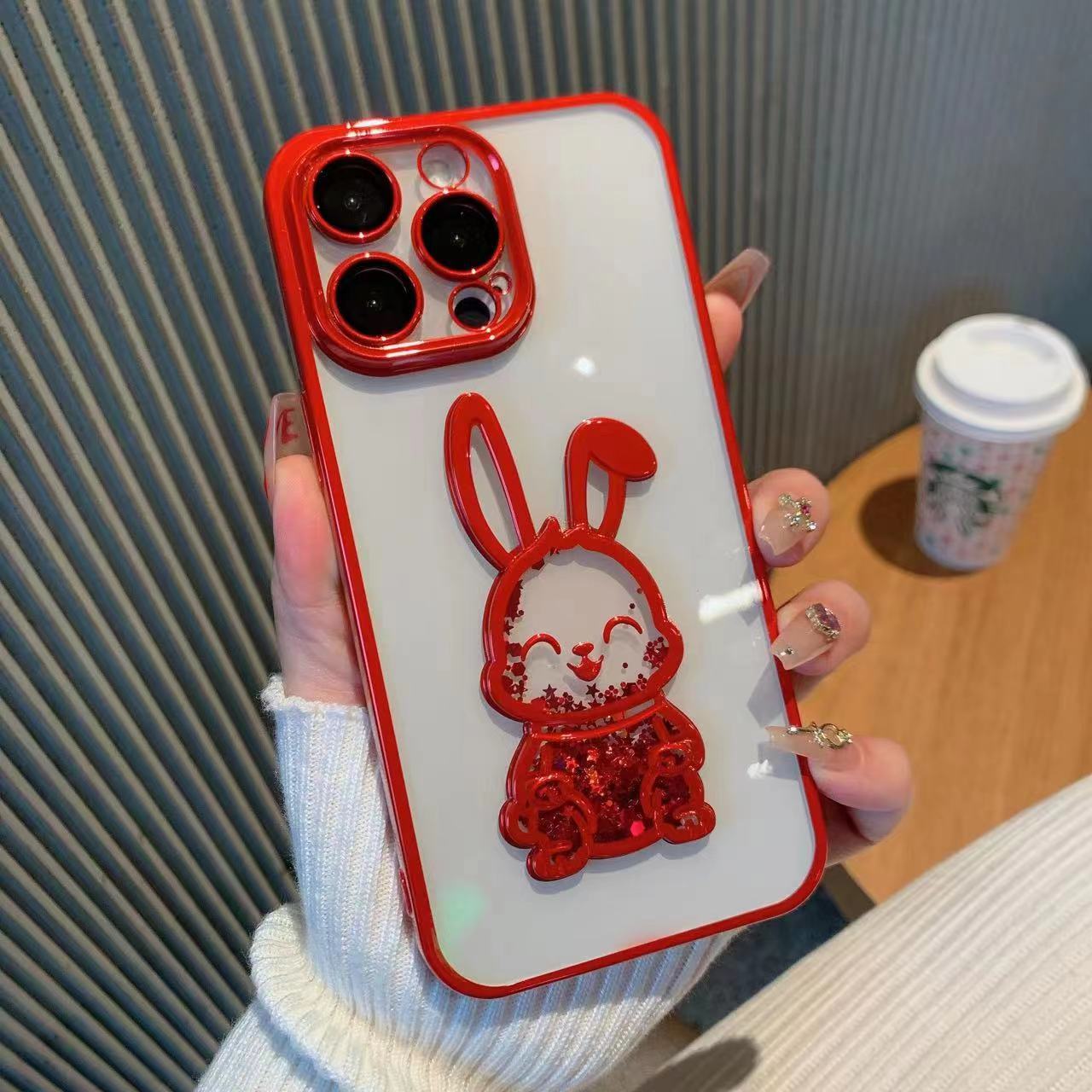 Plastic Electroplating Lens Protector Phone Case Year Quicksand Rabbit All-inclusive Drop-resistant