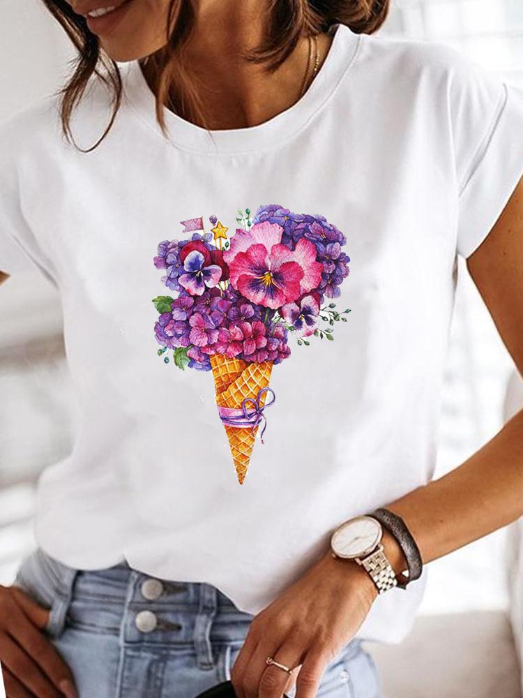 Crew Neck Casual Printed T-shirt For Women