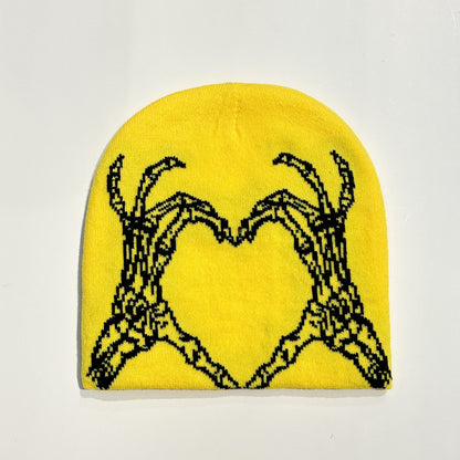 Heart-shaped Skull Hand-held Flower Knitted Wool Hat