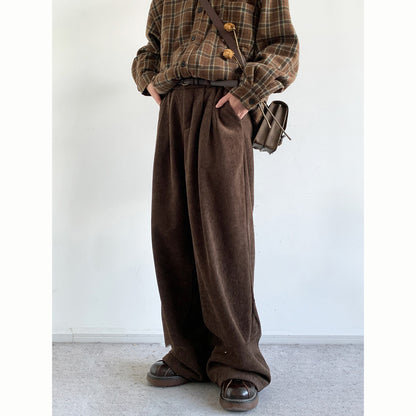 Retro Corduroy Casual Fleece-lined Elastic Waist Pants